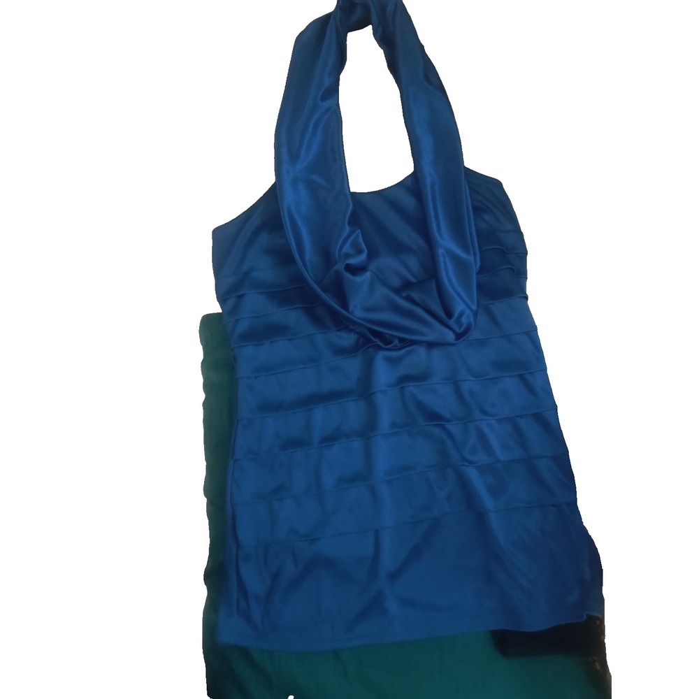 SimplyX Blue Satin Strapless Cowl Neck Draped Top S - Picture 3 of 5
